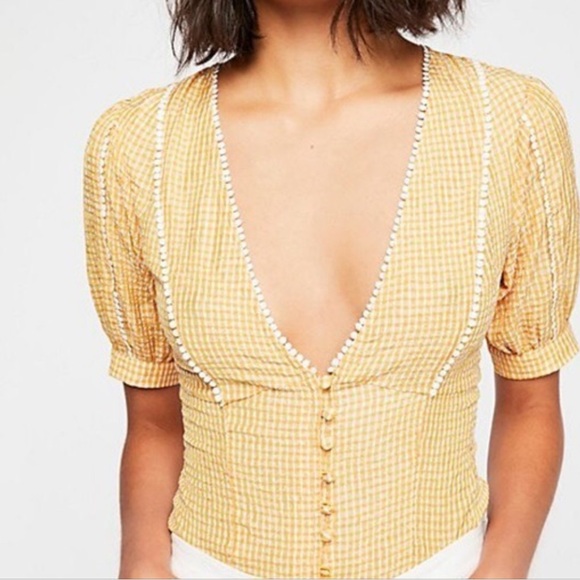Free People Tops - Free People Small Golden Gingham Blouse